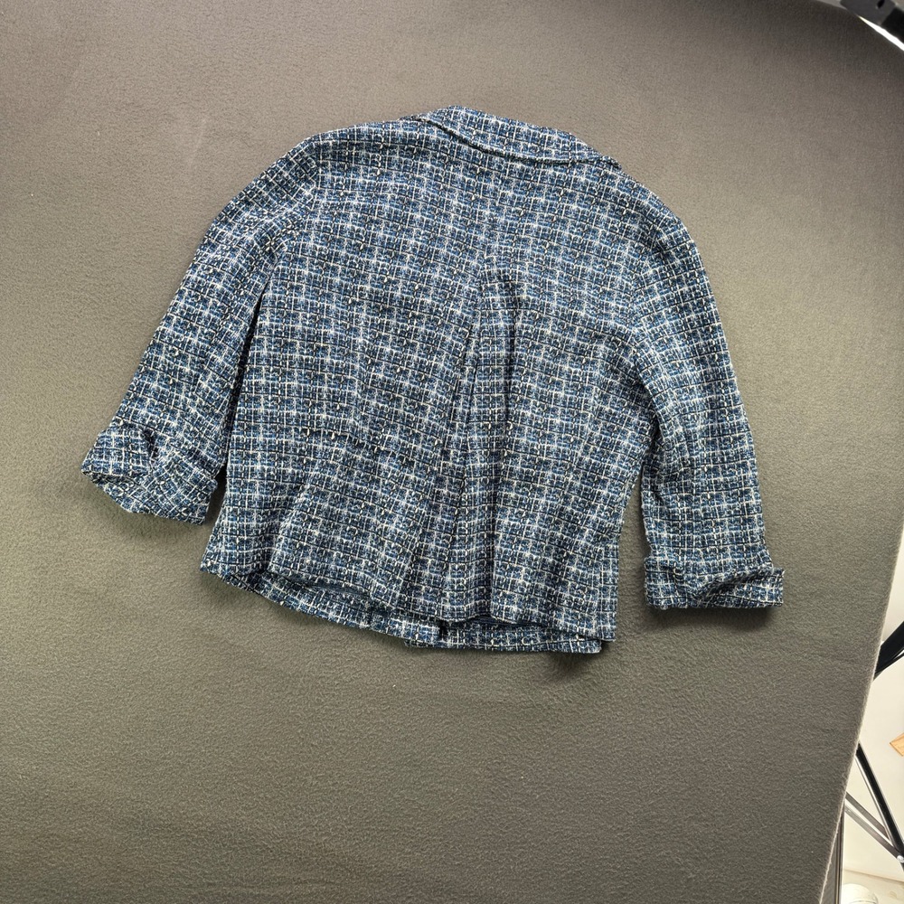 Vintage Notations Jacket Women M Blue Tweed Boucle Knit Blazer Plaid 3/4 Sleeve - Picture 3 of 9